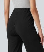 Pantalon décontracté évasé à rayures, taille haute, séchage rapide, ceinture en V, avec poches - Protection solaire UPF40+