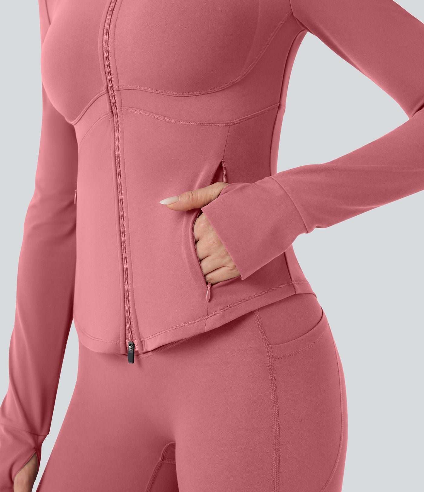 Veste de yoga Halara UltraSculpt™ col montant push-up manches longues à trous pouces avec poches