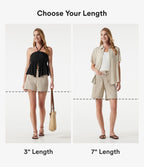 Short casual taille haute toucher lin 17,5 cm avec poches
