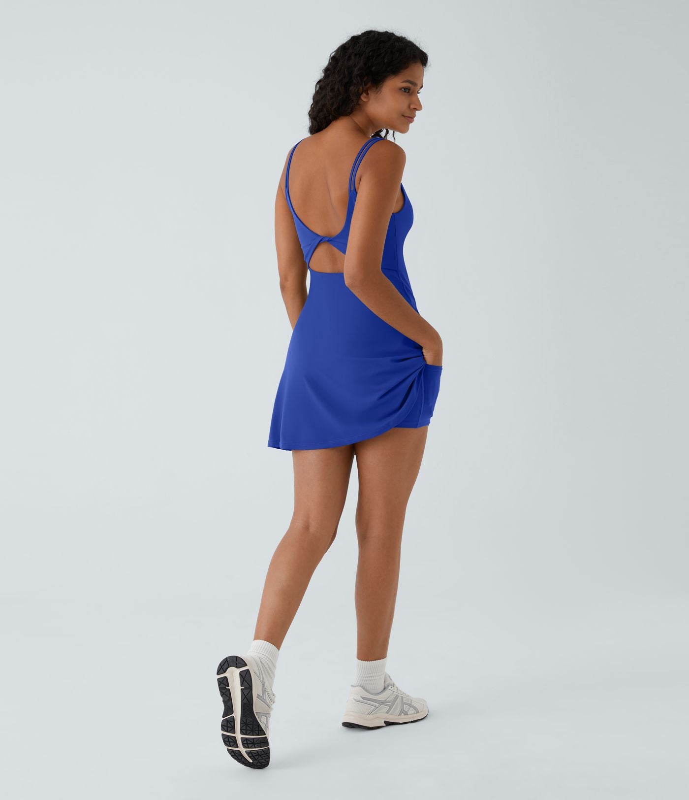 Robe de sport danse 2-pièces SoftlyZero™ Plush double bretelles caraco avec poche A-D