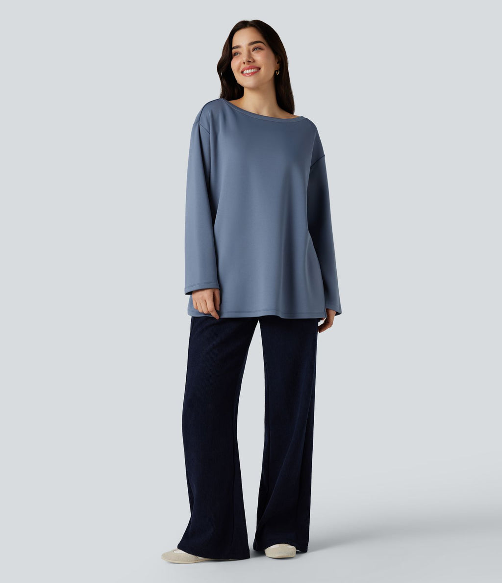 Sweat-shirt col bateau manches longues coupe décontractée