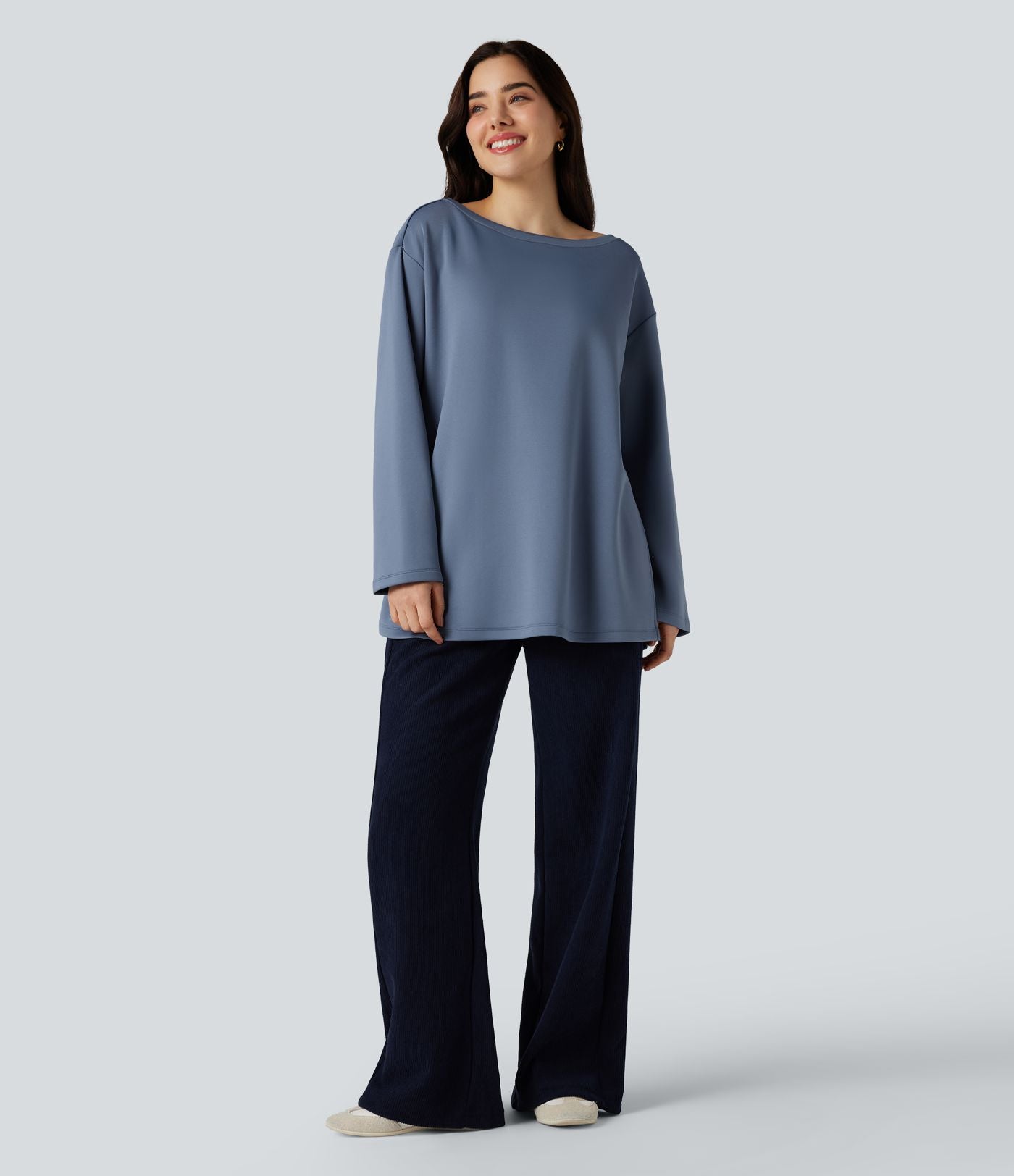 Sweat-shirt col bateau manches longues coupe décontractée