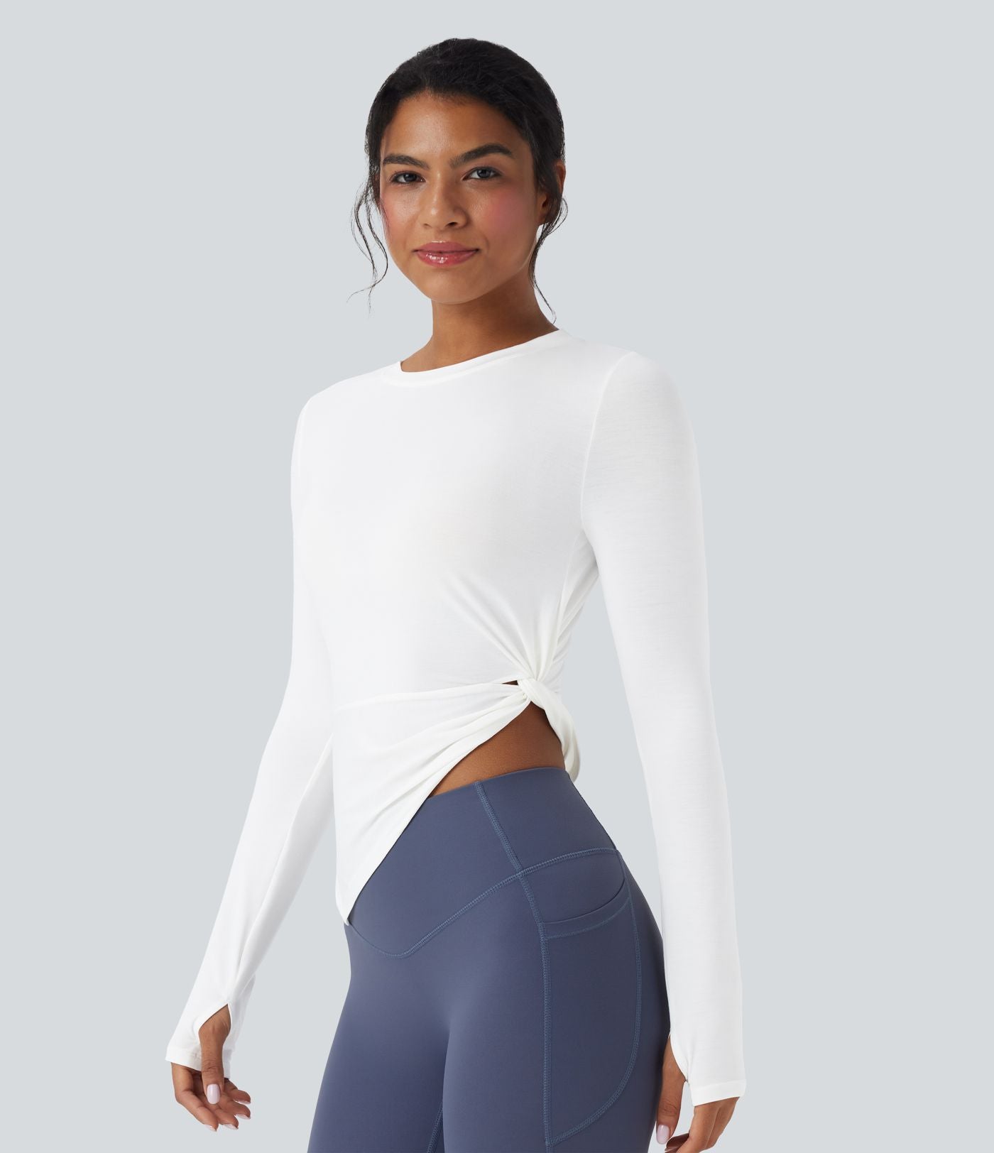 Haut de sport yoga asymétrique séchage rapide manches longues avec trous pouces