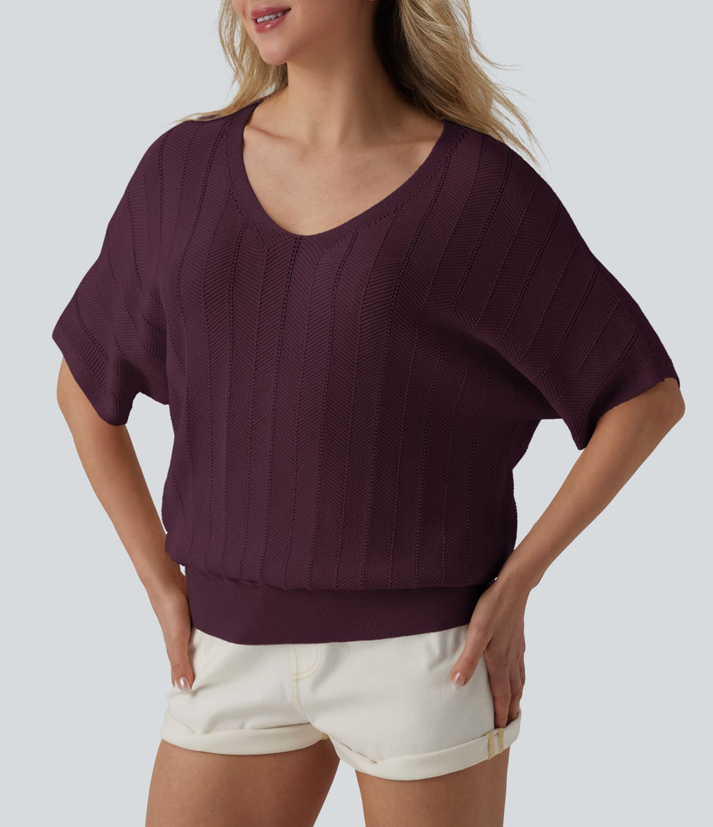 Pull décontracté col V manches courtes