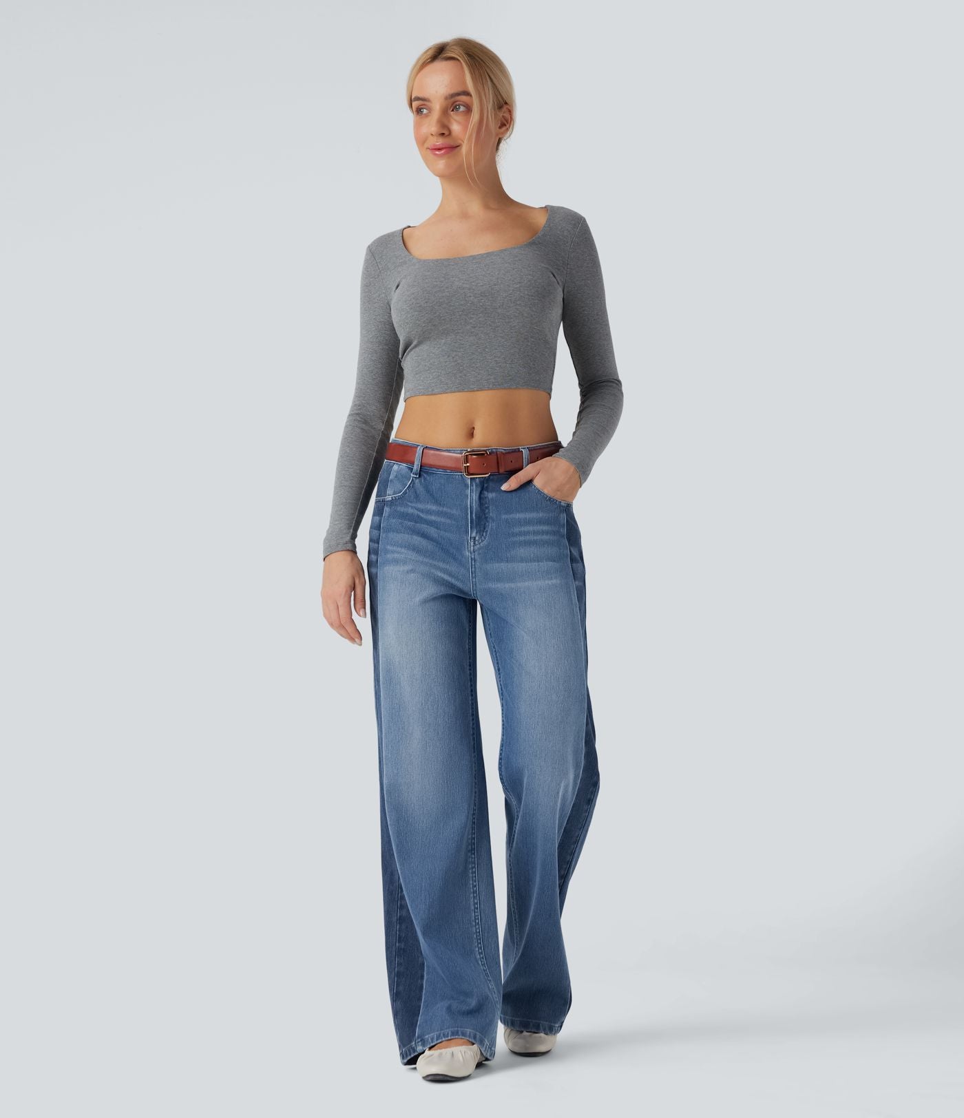 Jean large Halara Flex™ taille basse color block avec poches