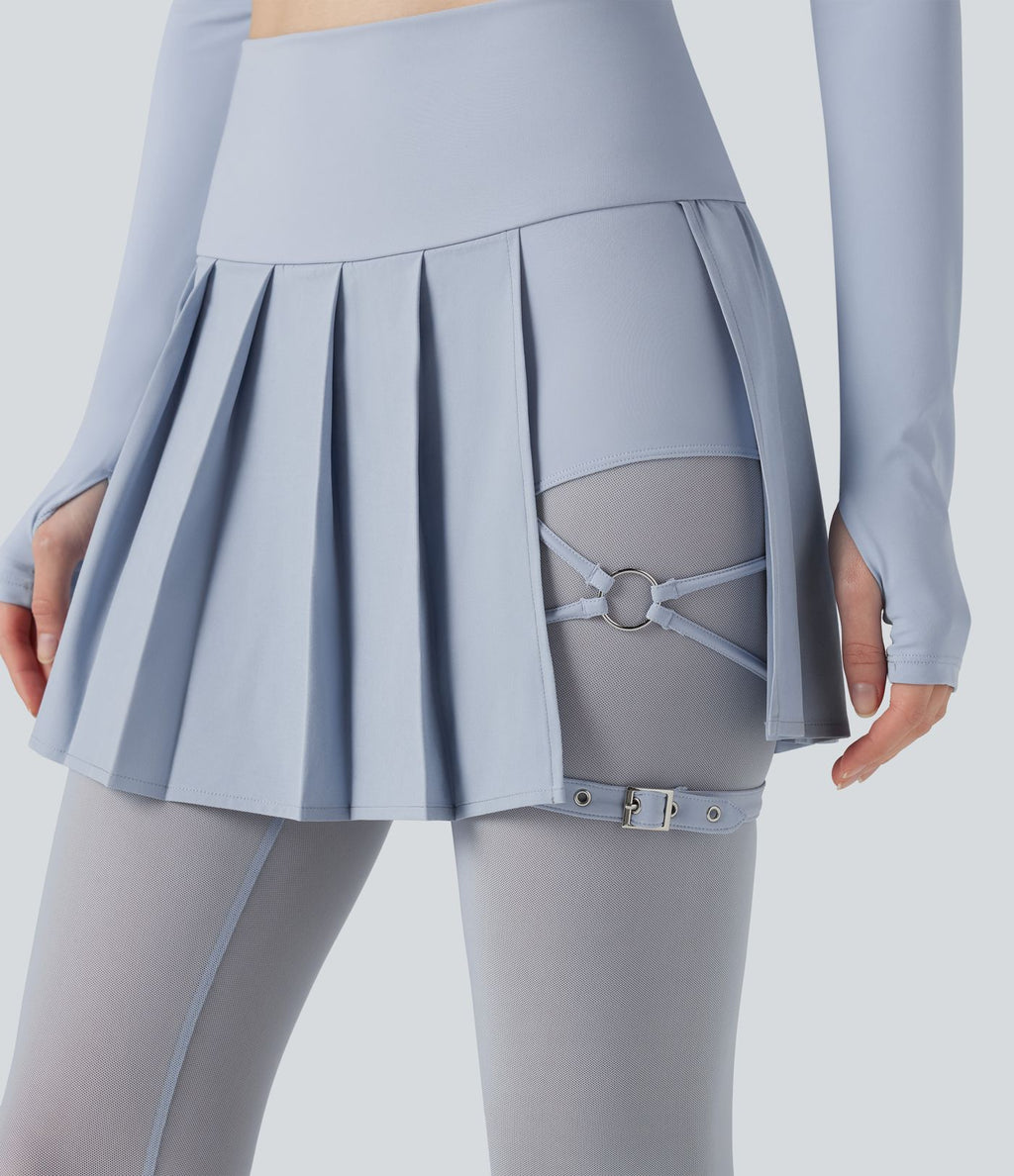 Legging à jupe étrier danse Breezeful™ 2-en-1 taille haute plissé résille contrastante séchage rapide avec poches