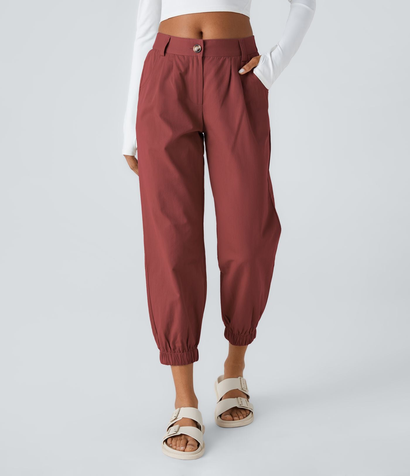 Joggings décontractés à taille mi-haute avec poches