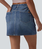 Jupe décontractée taille haute en denim imprimé, molleton français, avec poches
