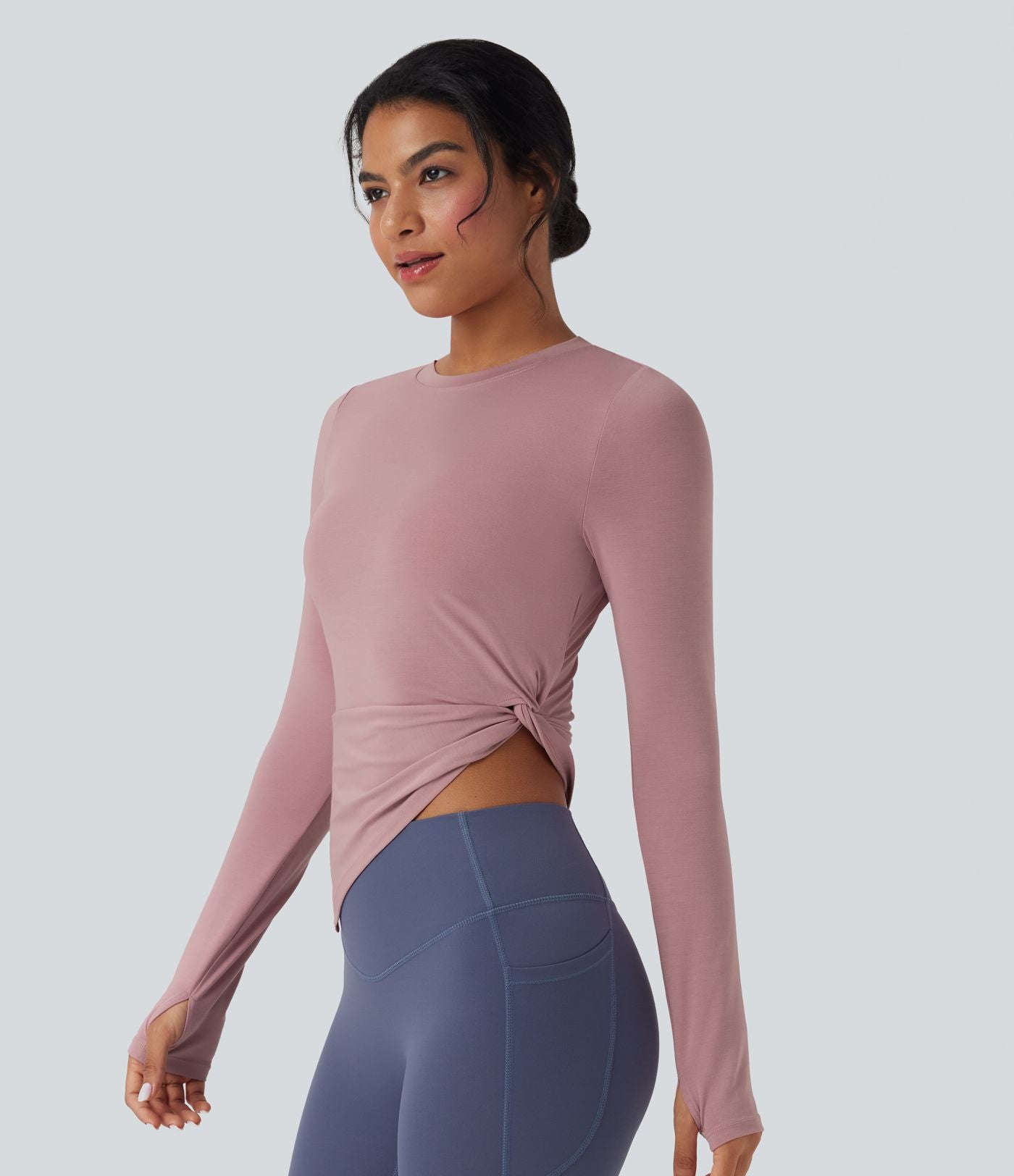 Haut de sport yoga asymétrique séchage rapide manches longues avec trous pouces