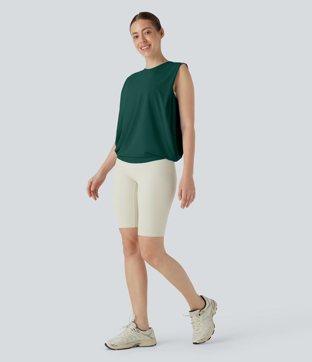 Débardeur de yoga col rond froncé, tissu rafraîchissant - Protection UPF50+