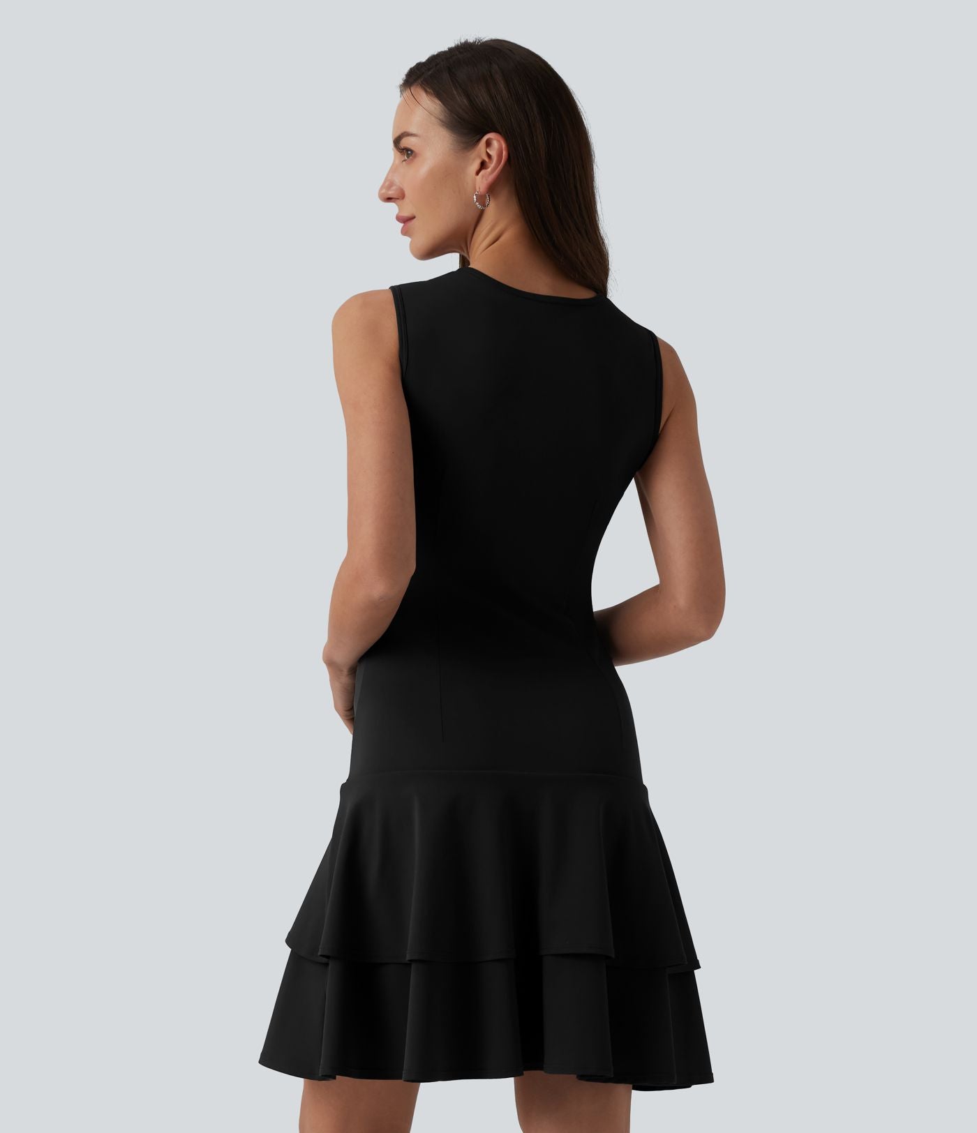 Robe mini décontractée SoftlyZero™ Airy col rond sans manches à volants superposés effet frais InstantCool