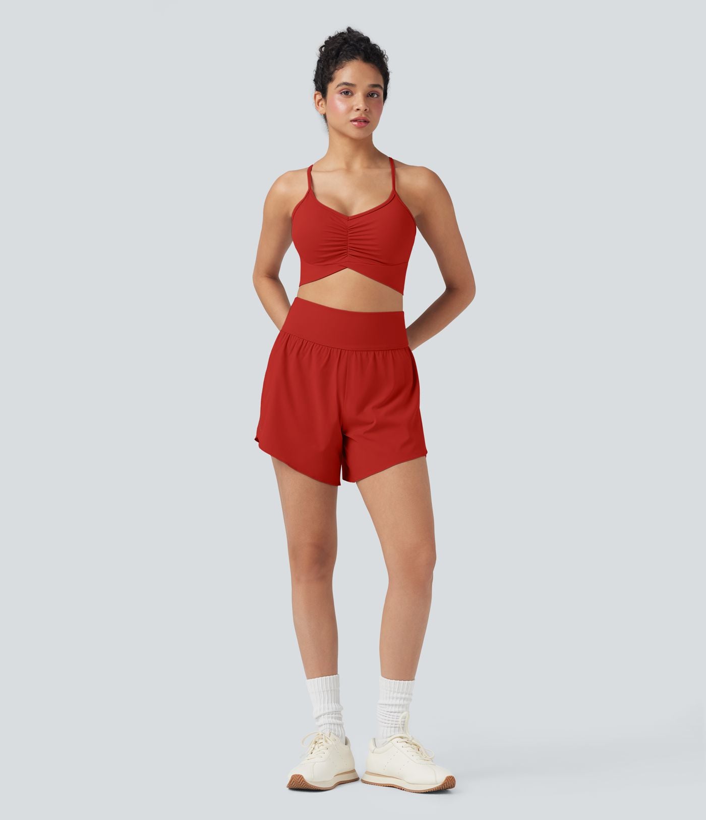 Short 2-en-1 de course gainant taille haute avec points réfléchissants, ourlet croisé et séchage rapide 12,5 cm avec poches SoftlyZero™