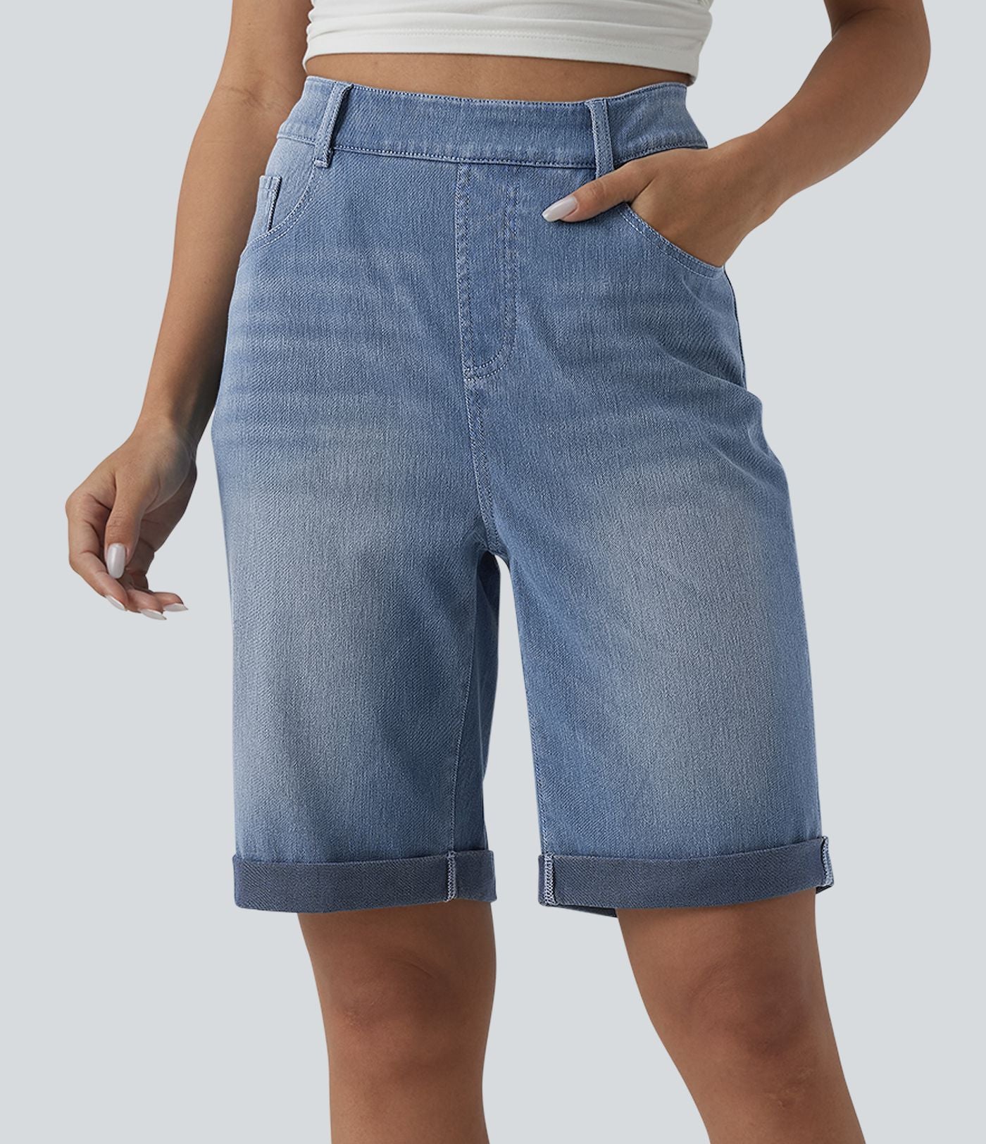 Short 7/8 tailleur Halara Flex™ denim casual ourlet roulotté taille haute avec poches