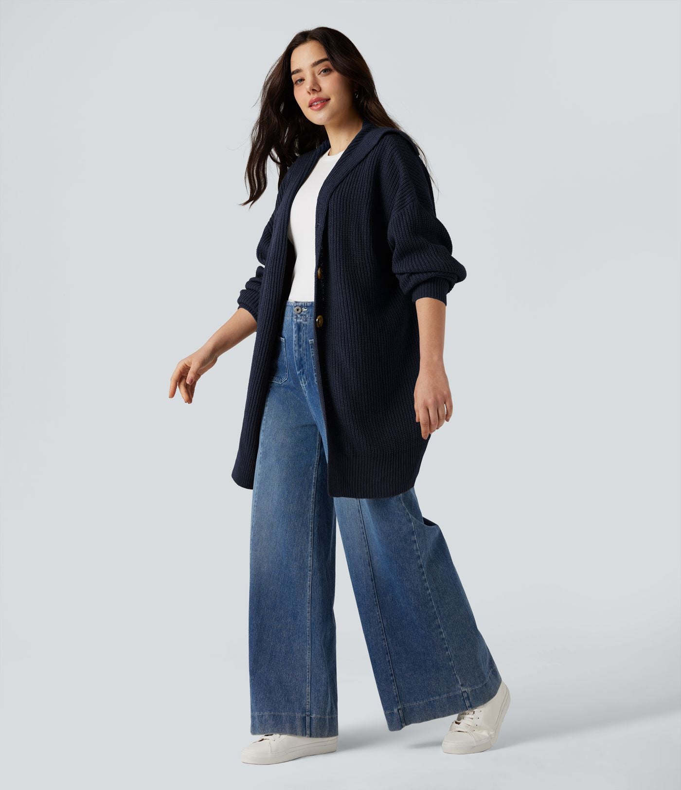 Cardigan col revers manches longues avec poches