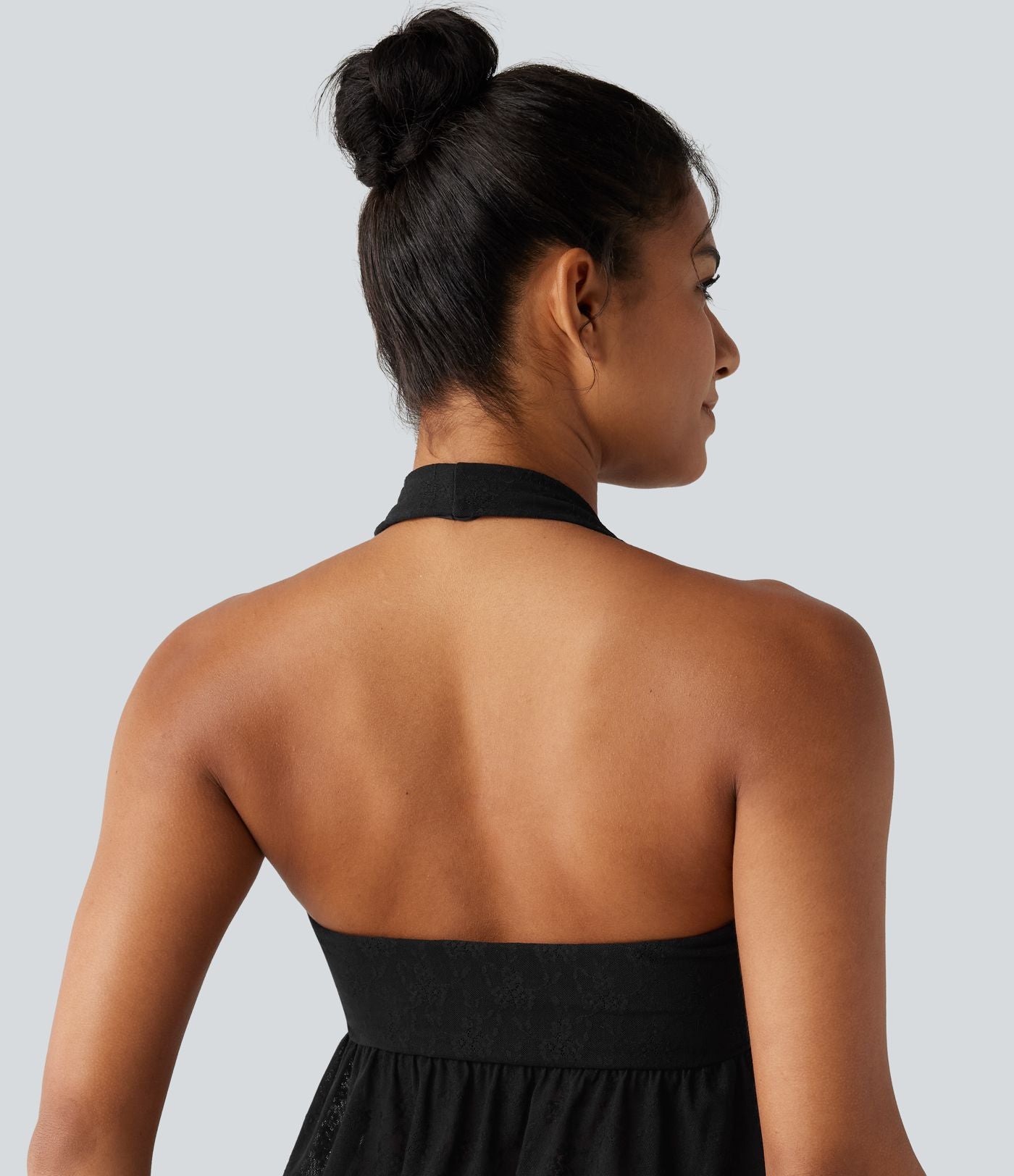 Chemisier casual en dentelle dos nu ourlet à volants avec brassière intégrée
