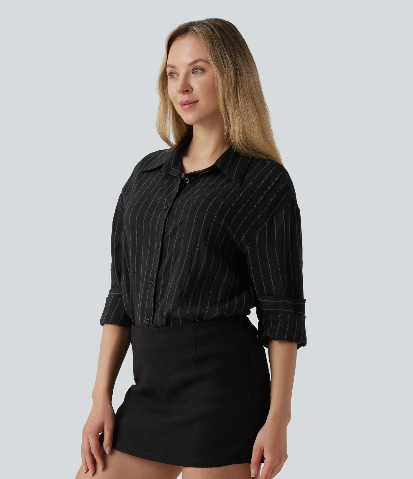 Chemise tailleur à manches longues à rayures mélange lin