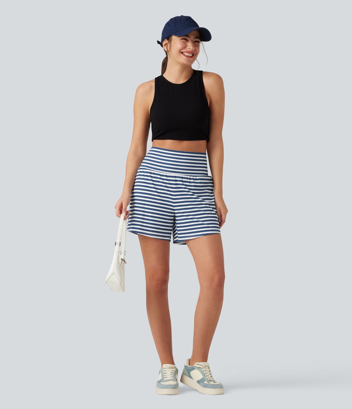 Short 2-en-1 à rayures taille haute 12,5 cm avec poches