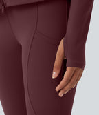 Veste SoftlyZero™ à capuche manches longues avec trous pouces détails plissés et poches-UPF50+
