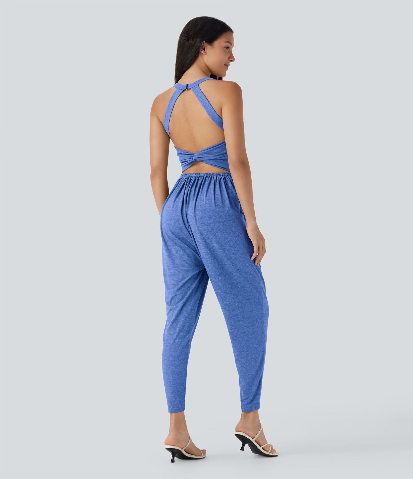 Combinaison sarouel décontractée dos nu torsadé avec brassière intégrée et poches - Édition Easy Peasy