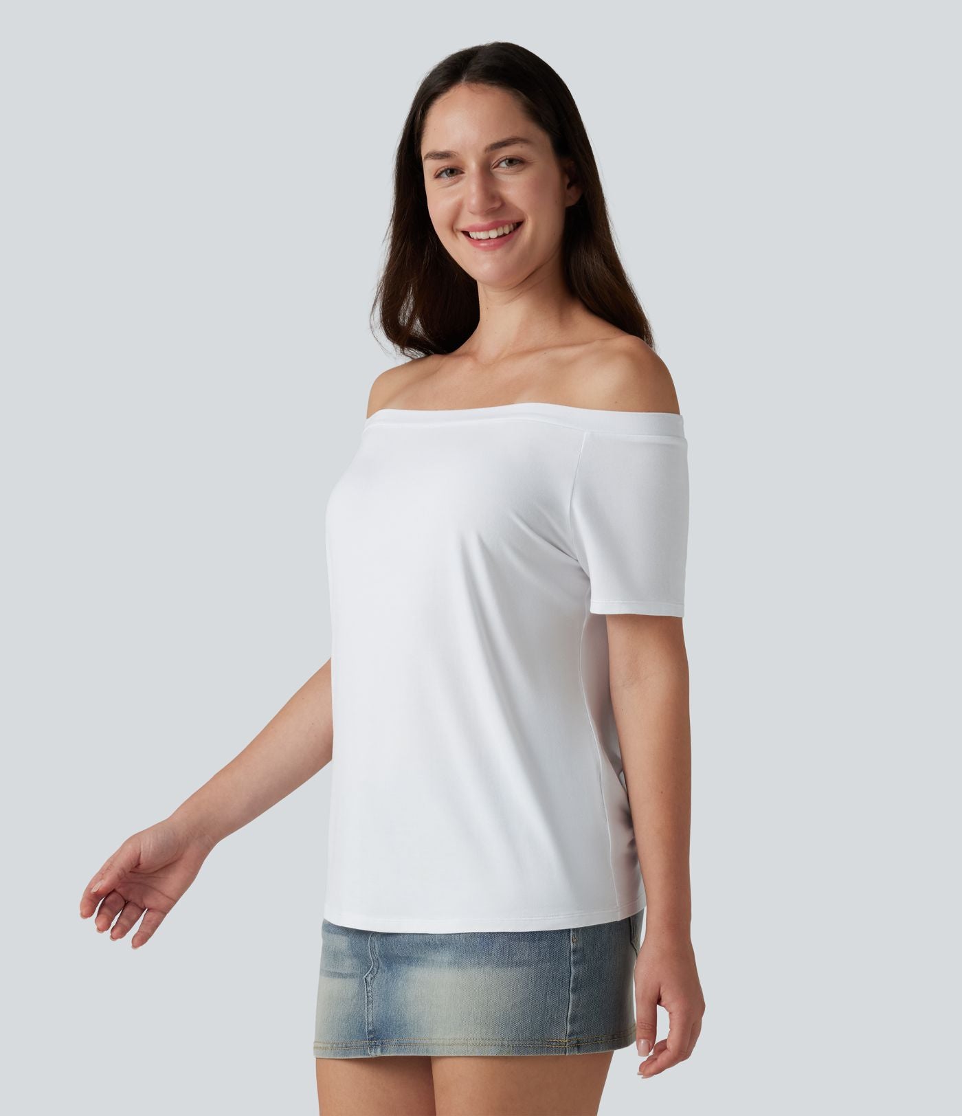 T-shirt casual col épaules dénudées manches courtes