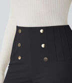 Pantalon tailleur skinny gainant taille haute à chevrons avec poches arrière zippées décoratives
