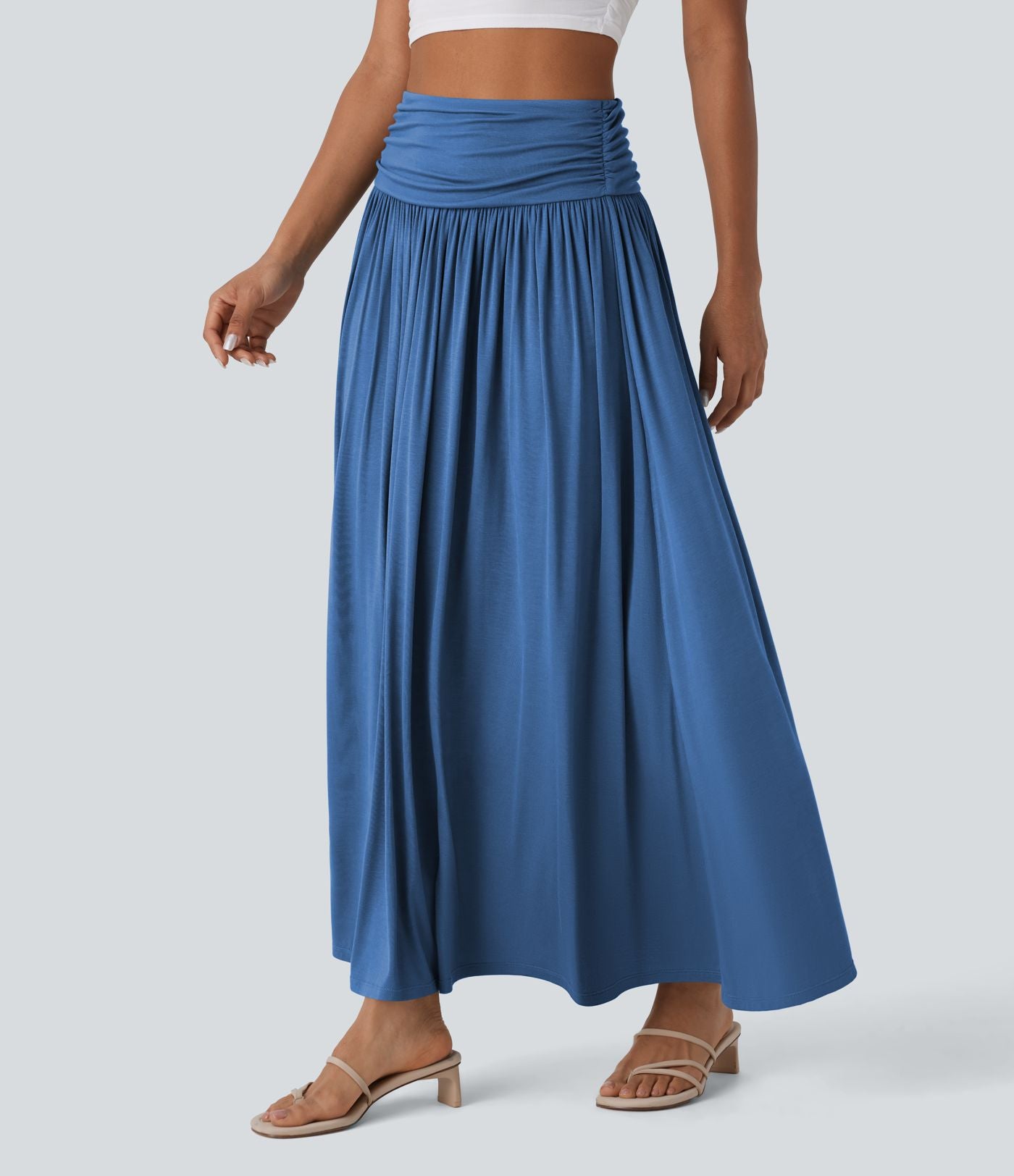 Jupe longue fluide froncée taille haute