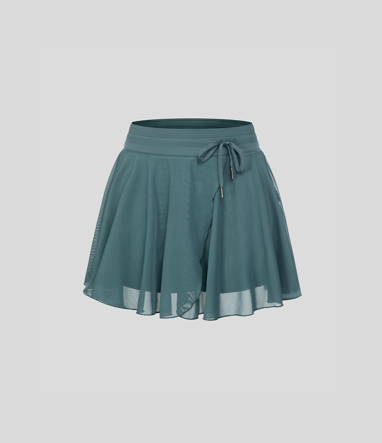 Jupe Casual Évasée Fluide 2 en 1 en Maille Contrastée Taille Haute Cordon de Serrage Poche Latérale