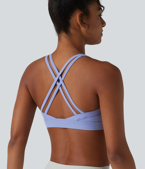 Brassière de sport de yoga froncée soutien-gorge intégré maintien léger