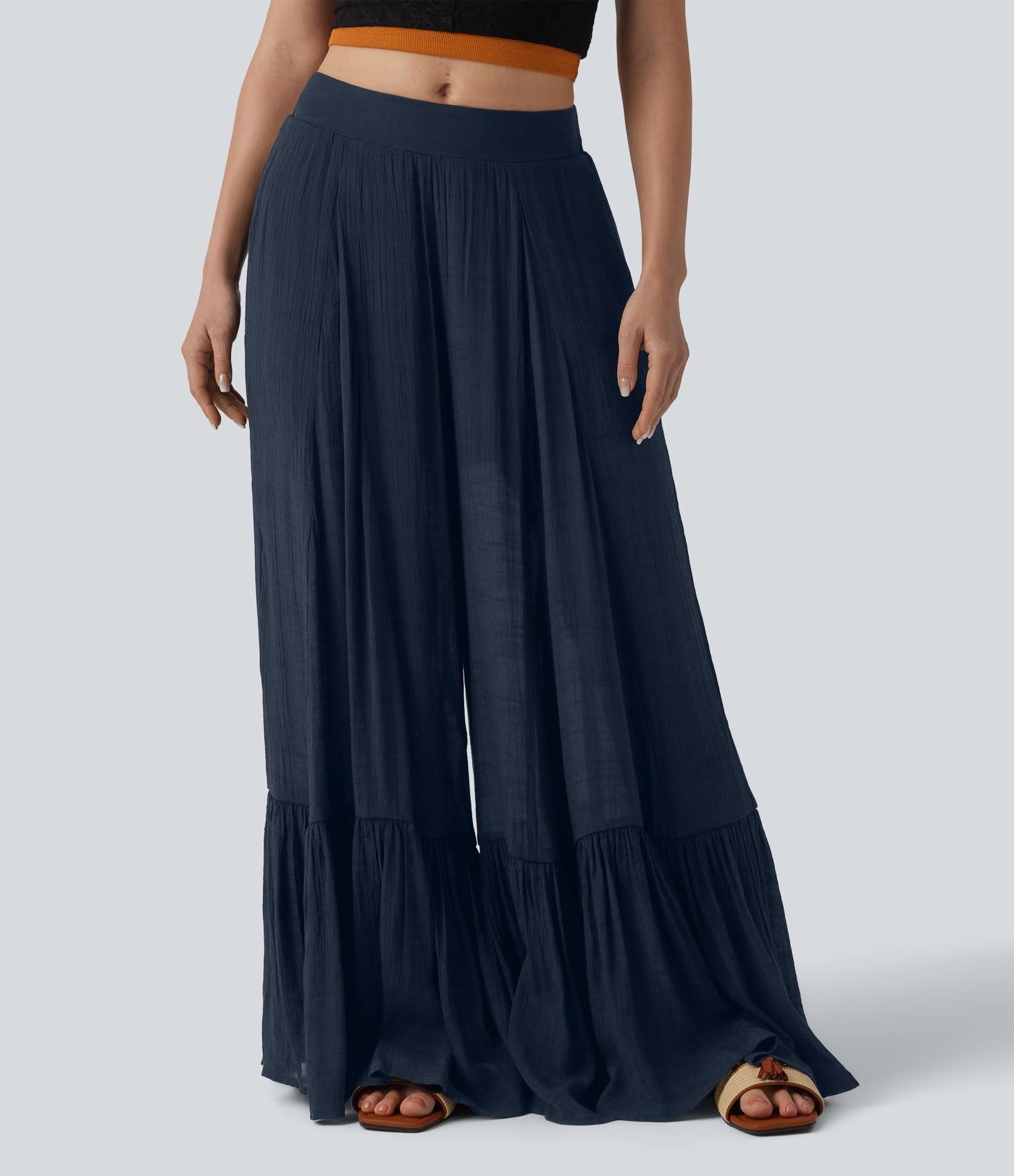 Pantalon baggy fluide taille mi-haute 2-en-1 avec poches
