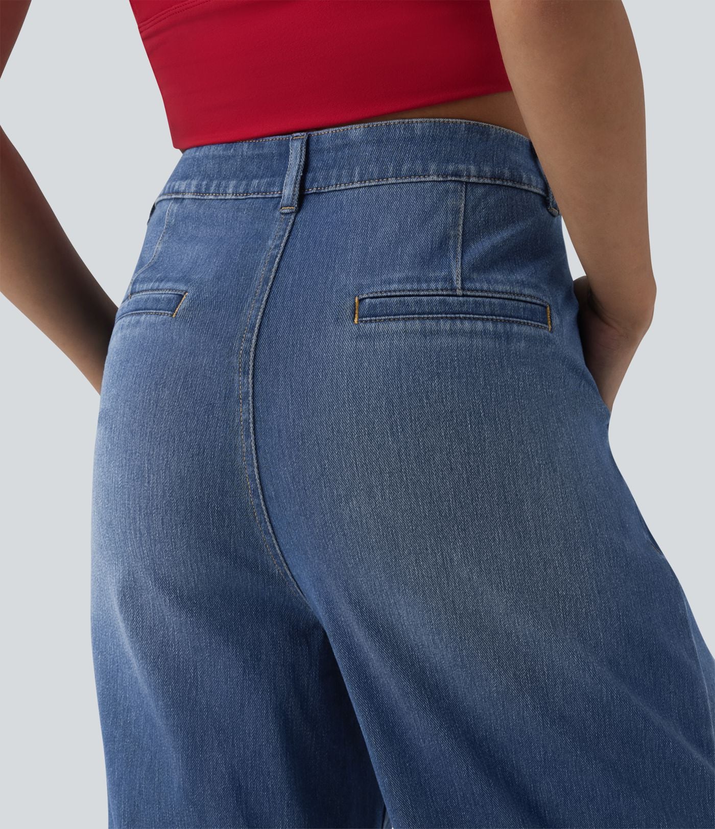 Halara Flex™ Jean large décontracté asymétrique taille haute délavé avec poches