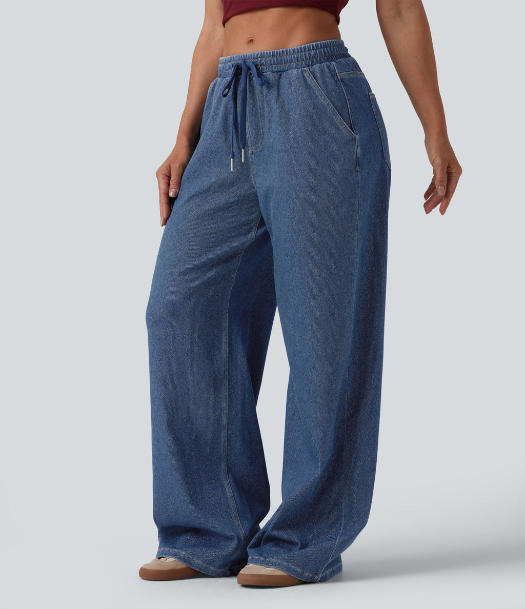 Jogging taille basse Halara Flex™ jambes larges, effet sparkle, avec poches