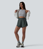 Short de running 2-en-1 taille haute mesh contrasté avec poches