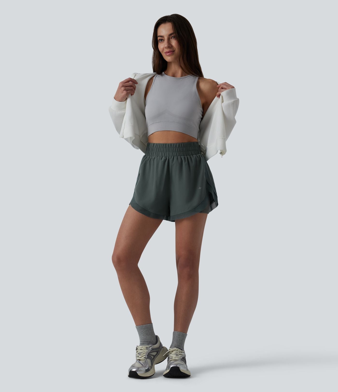 Short de running 2-en-1 taille haute mesh contrasté avec poches