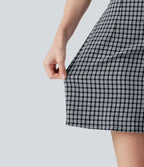 Robe mini vichy à col carré avec lien à nouer au dos et poches