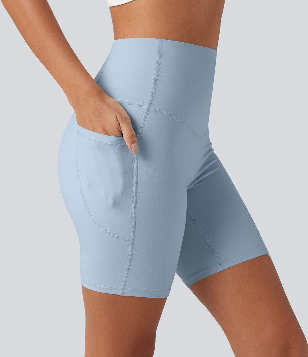 Short biker d’entraînement taille haute gainant Halara UltraSculpt™ avec poches, 18 cm