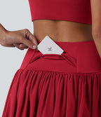Jupe de danse mini 2-en-1 en mesh respirant à volants et ourlet asymétrique taille haute avec poches