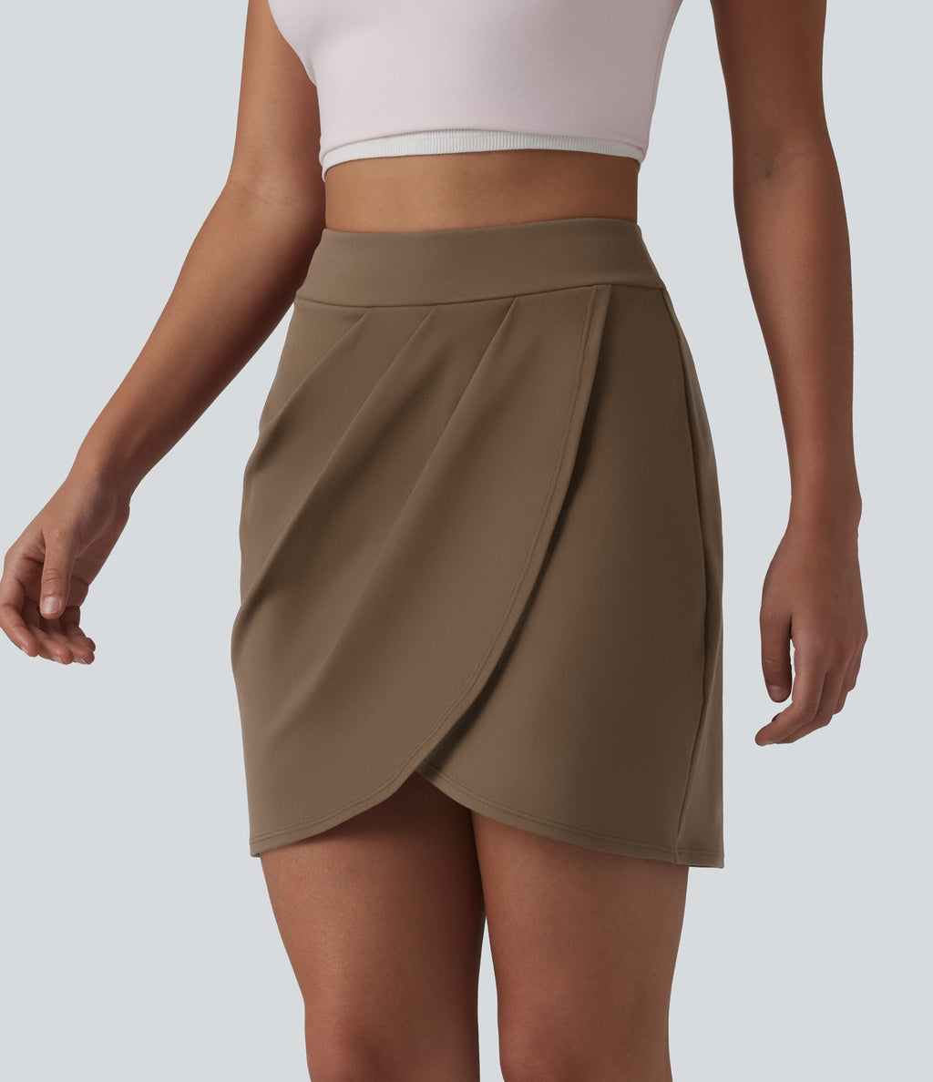 DayStretch Jupe mini casual 2-en-1 bodycon plissée croisée taille haute