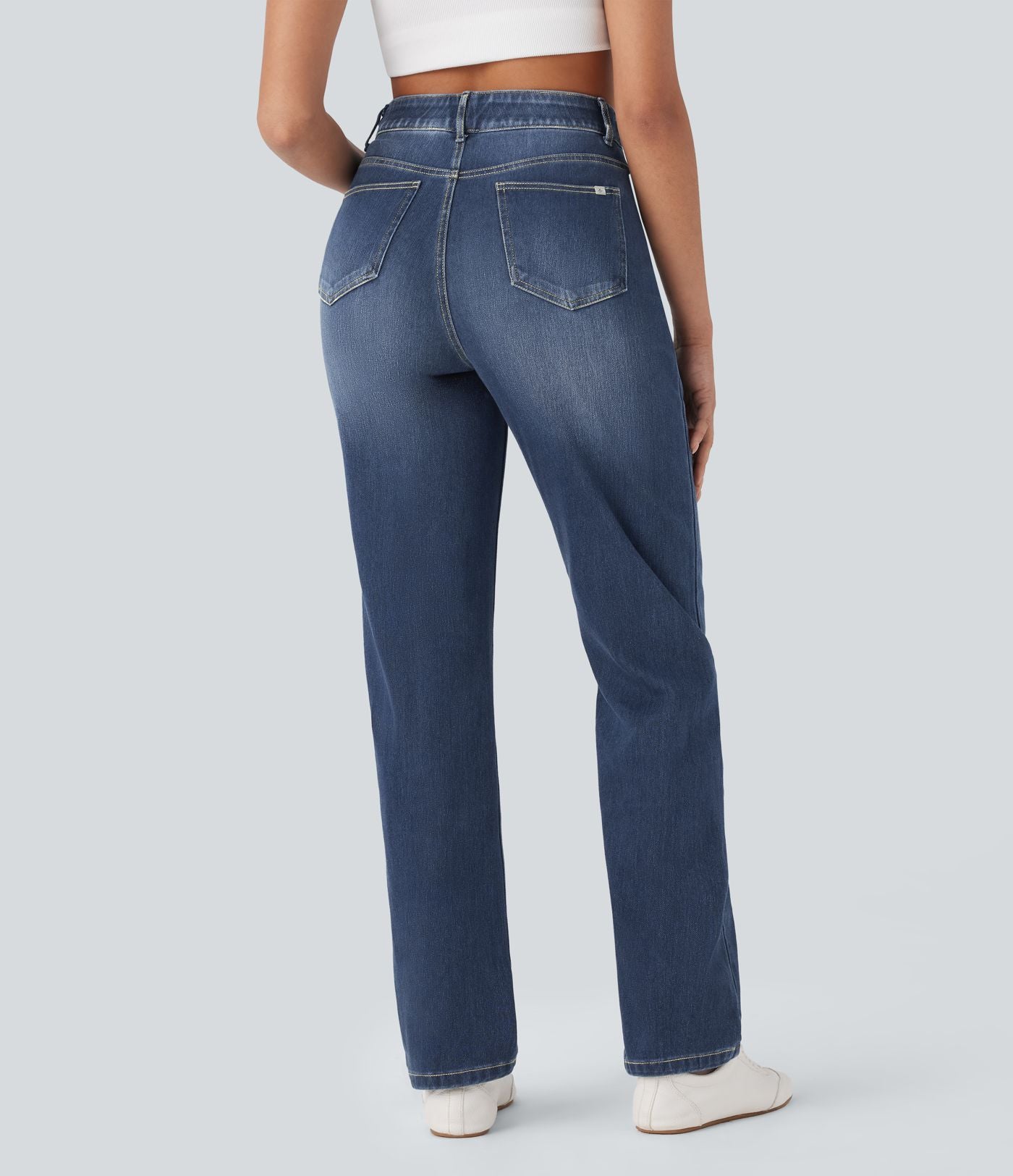 Halara Flex™ Jean casual délavé jambe droite taille haute gainant avec poches
