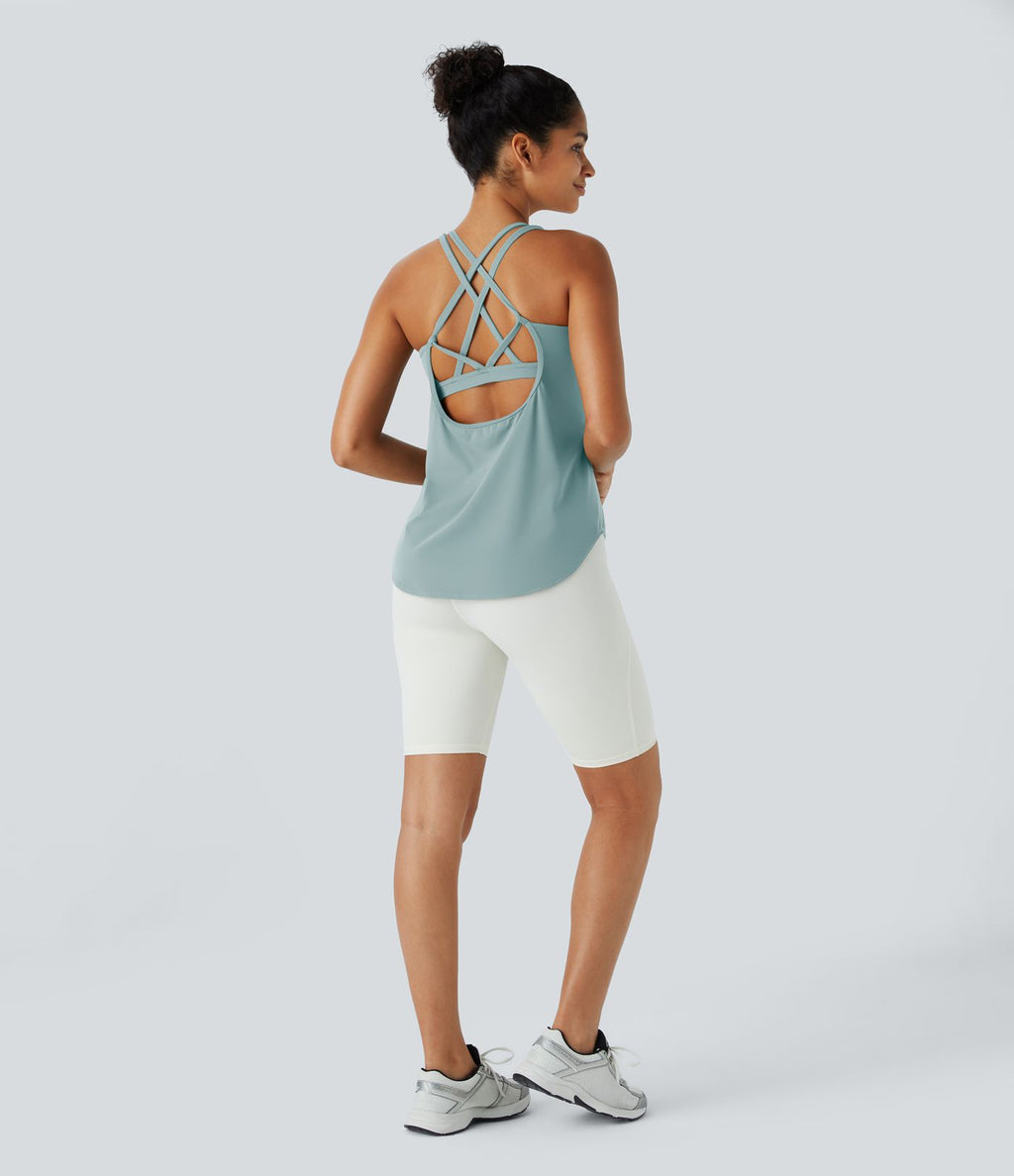 Halara UltraSculpt™ Débardeur De Course à Col en U Dos Nu Ourlet Incurvé Croisé