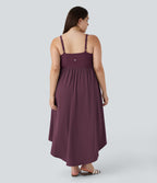 Breezeful ™ Dos Nu Asymétrique Ourlet Croisé 2 Pièces Poche Latérale Fluide Midi Séchage Rapide Casual Robe Grande Taille
