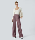 Halara Flex™ Pantalon Tailleur Évasé à Taille Haute Sculptant la Silhouette avec Poches Latérales Micro Waffle