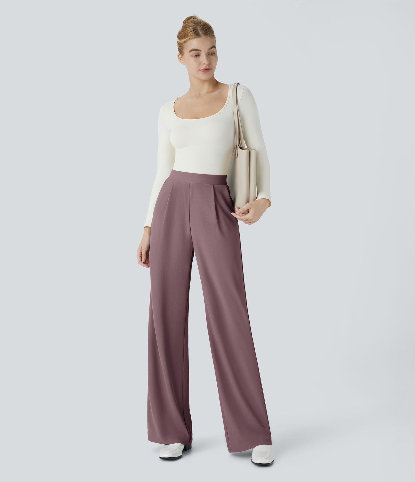 Halara Flex™ Pantalon Tailleur Évasé à Taille Haute Sculptant la Silhouette avec Poches Latérales Micro Waffle