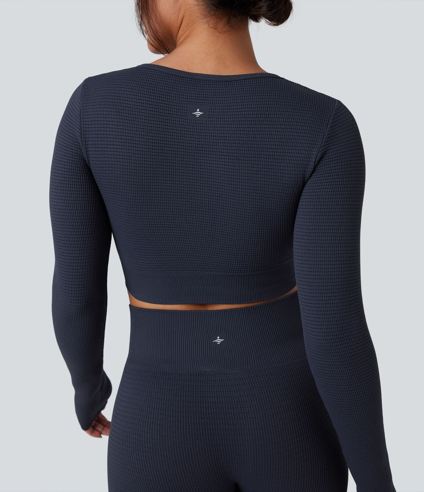 Haut de sport yoga court en maille gaufrée à manches longues sans couture OneForm Seamless Flow