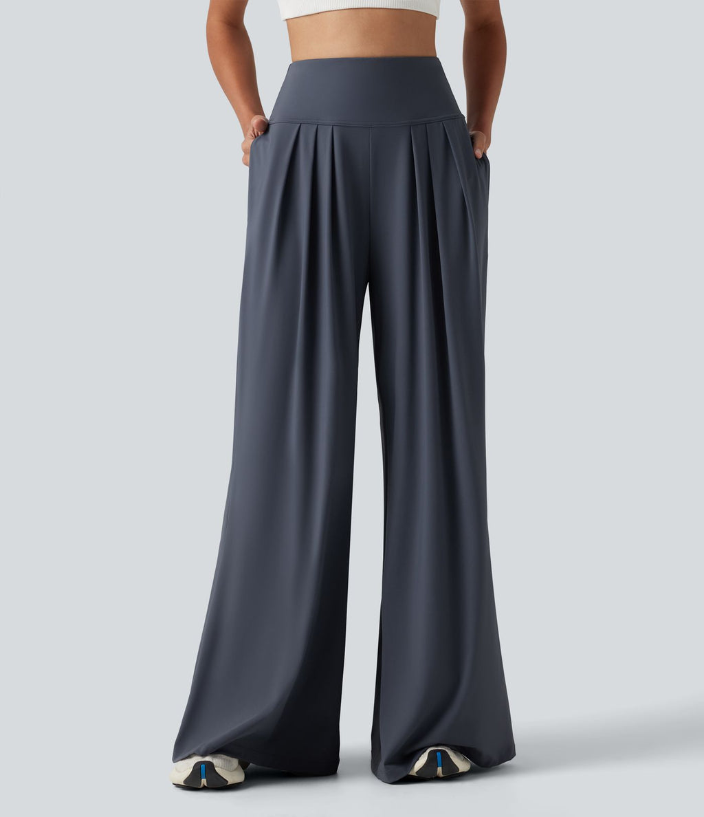 Pantalon yoga ample SoftlyZero™Airy effet frais InstantCool à plis taille haute avec poches