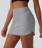 Jupe mini de tennis 2-en-1 à rayures taille haute avec ourlet arrondi et poches