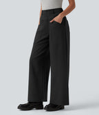 Pantalon tailleur ample taille mi-haute avec poches