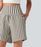 Short ample de yoga 2 en 1 taille haute à rayures, 17,5 cm (7 pouces), avec poches