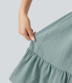 Robe mini à bretelles décontractée fluide aspect lin avec nœud frontal