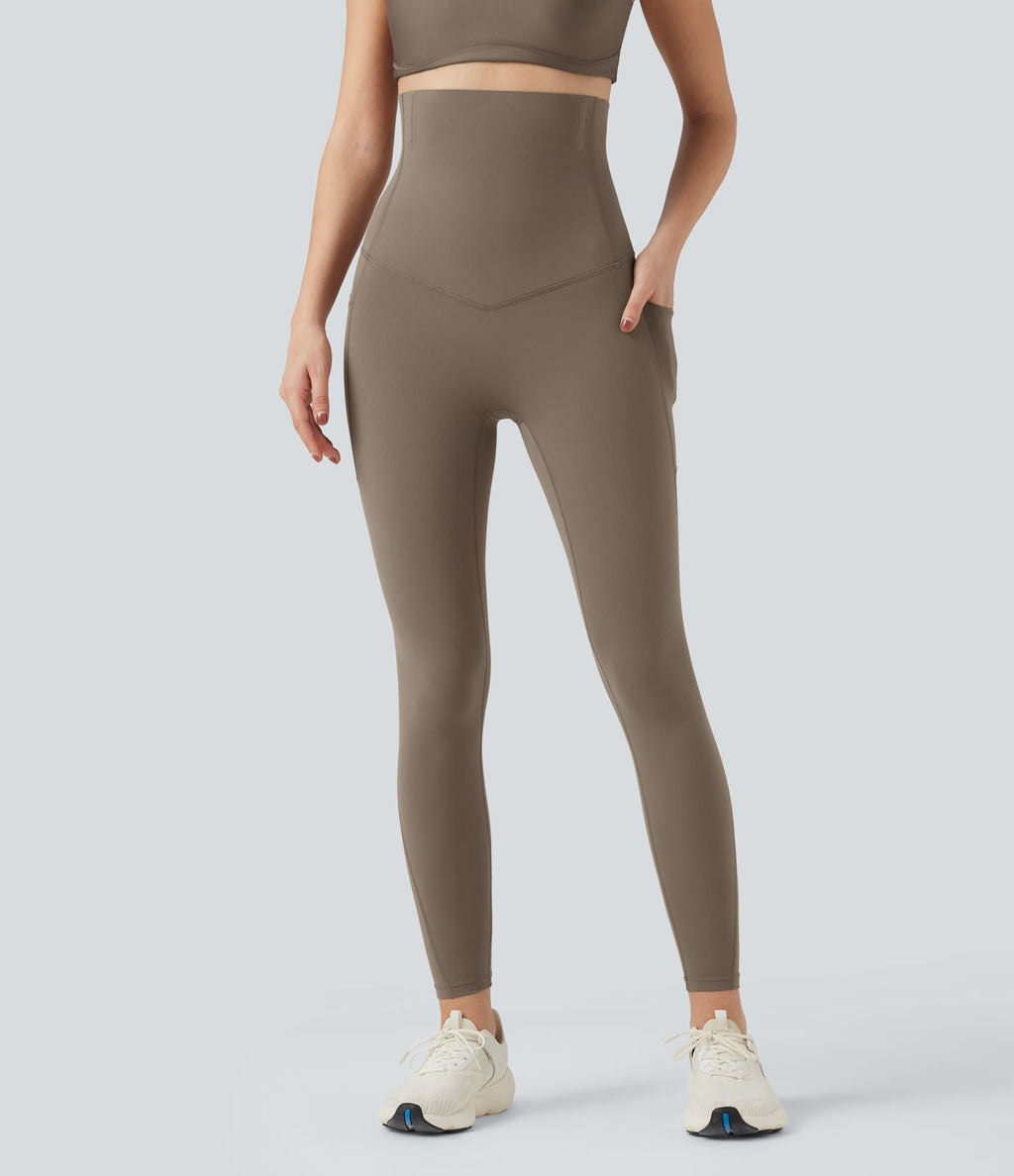 Pantalon large fluide décontracté gainant taille haute avec poches