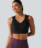 Brassière de sport de running maintien fort col V dos nu avec boucle ajustable et coussinets non amovibles
